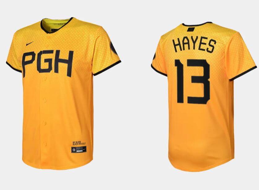 Youth Pittsburgh Pirates #13 Ke'Bryan Hayes Gold 2023 City Connect Stitched Jersey